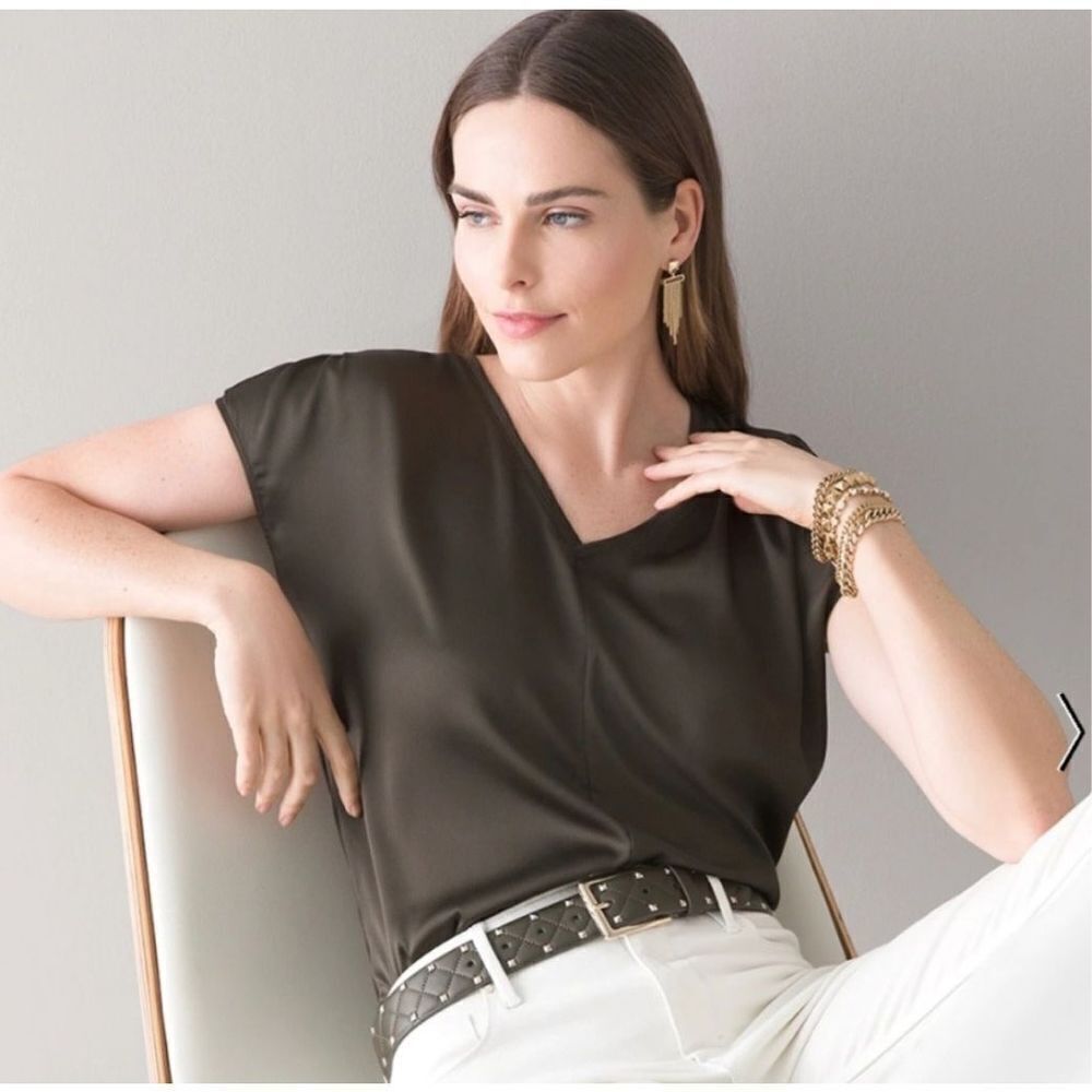 White House‎ Black Market Women's Shirt Top V Neck Cap Sleeve Brown Size XS